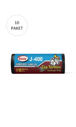 J-400 Jumbo Boy Çöp Torbası 80 x 110 cm 10 Lu Rulo x 10 Paket = 100 Adet (Siyah)