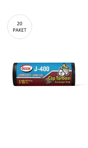 J-400 Jumbo Boy Çöp Torbası 80 x 110 cm 10 Lu Rulo x 20 Paket = 200 Adet (Siyah)