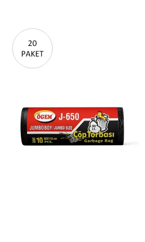 J-500 Jumbo Boy Çöp Torbası 80 x 110 cm 10 Lu Rulo x 20 Paket = 200 Adet (Siyah)