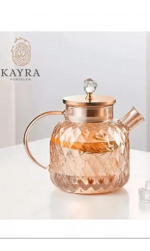 Kabartmalı Borosilikat Cam Demlik 1000ml Royaleks-CM-2006