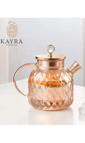 Kabartmalı Borosilikat Cam Demlik 1000ml Royaleks-CM-2006