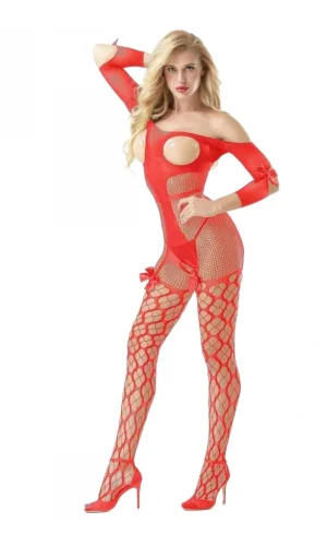 Kadın Babydoll Fantezi Kıyafet Vücut Çorabı D30010 Kırmızı