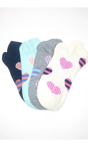 Kadın Bilek Çorap Yazlık Pamuklu Yumuşak Kalp Desen 4 Çift