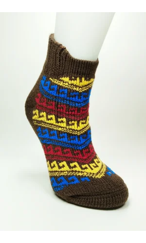 Kalın Kışlık Kadın Soket Çorap Yünlü Havlu Ev Giyim Patik  Desen 1 Kahve