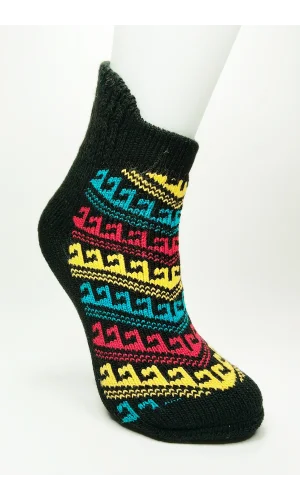 Kalın Kışlık Kadın Soket Çorap Yünlü Havlu Ev Giyim Patik  Desen 1 Siyah