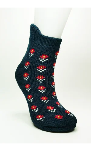 Kalın Kışlık Kadın Soket Çorap Yünlü Havlu Ev Giyim Patik  Desen 2 Lacivert