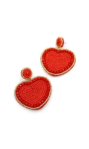 Kalp Boncuk Küpe - Kırmızı