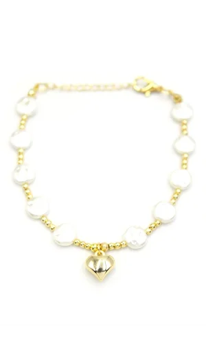 Kalp İnci Bileklik - Altın