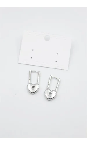 Kalp Kilit Küpe - Gümüş