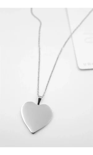 Kalp Plaka Kolye - Gümüş