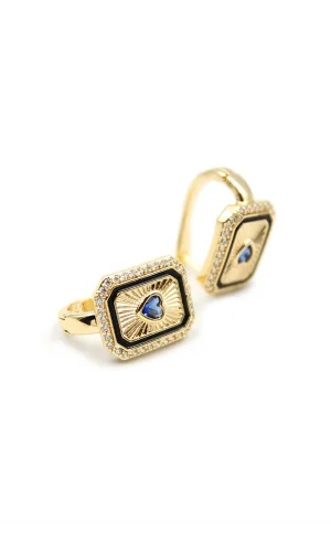 Kalp Taşlı Küpe - Mavi