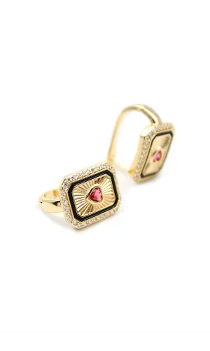 Kalp Taşlı Küpe - Pembe