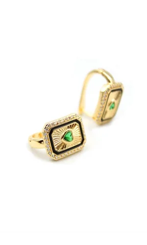 Kalp Taşlı Küpe - Yeşil