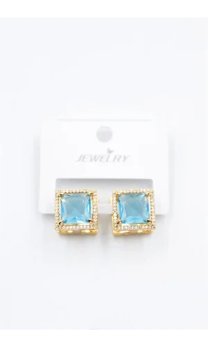 Kare Taşlı Küpe - Turkuaz