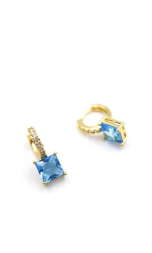 Kare Taşlı Küpe - Turkuaz