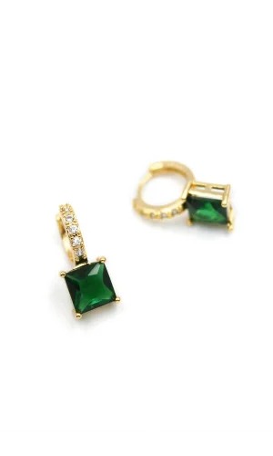 Kare Taşlı Küpe - Yeşil