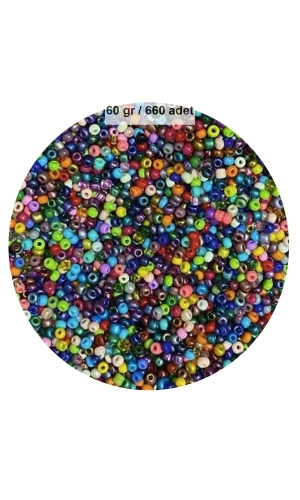 Karışık Renk 4 mm Yaklaşık 660 adet / 60 gram Cam Boncuk Oya Yazma Bileklik ve Kolye
