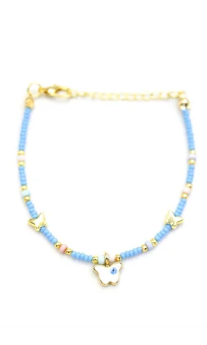 Kelebek Boncuk Bileklik - Açık Mavi