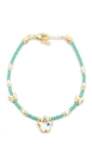 Kelebek Boncuk Bileklik - Açık Yeşil