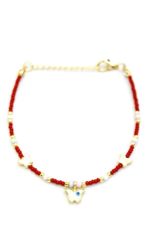 Kelebek Boncuk Bileklik - Bordo