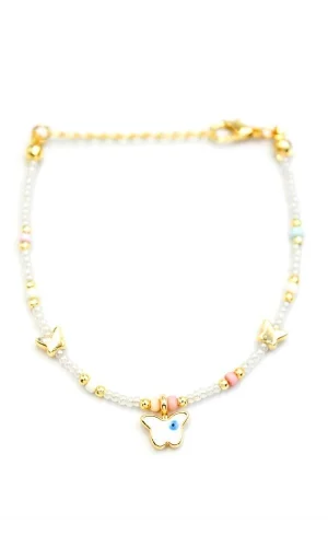 Kelebek Boncuk Bileklik - İnci Beyaz