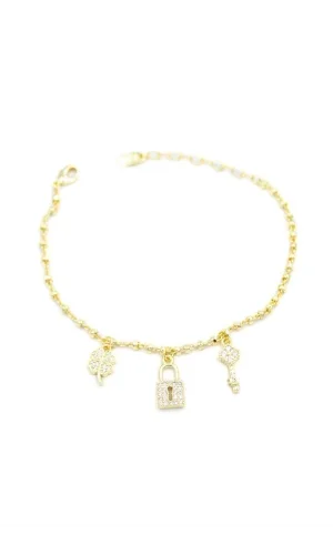 Kilit Charm Bileklik - Altın