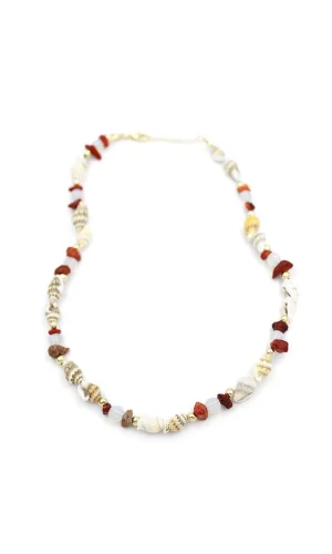 Kırıktaşlı Deniz Kabuğu Kolye - Kırmızı