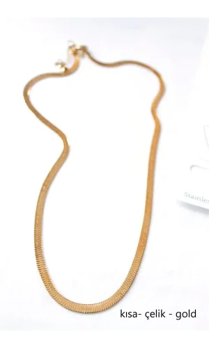 Kısa İtalyan Çelik Kolye-45 CM - Altın