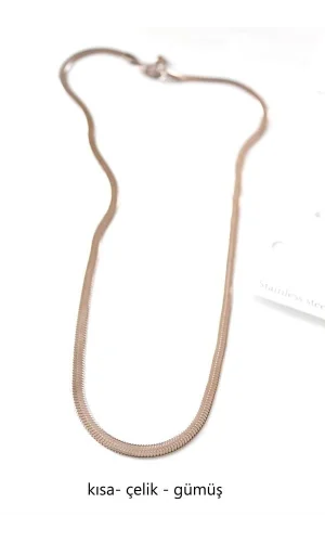 Kısa İtalyan Çelik Kolye-45 CM - Gümüş