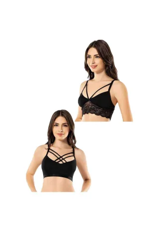 Kota 2 Adet Siyah Dantelli Çapraz İpli Büstiyer