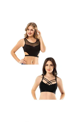 Kota 2 Adet Siyah Tül Modelli Çapraz İpli Büstiyer