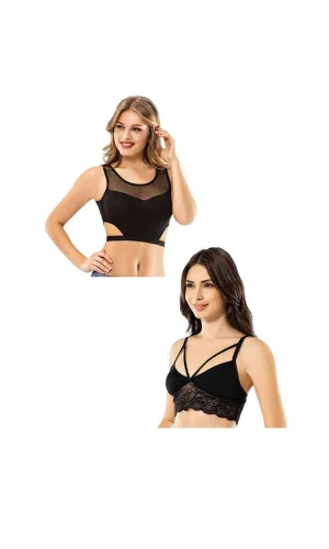 Kota 2 Adet Siyah Tül Modelli Dantelli Büstiyer