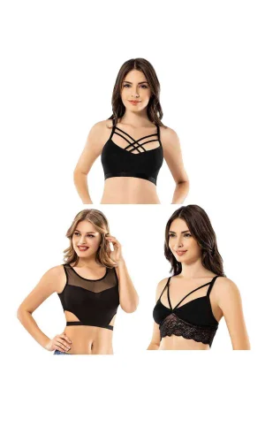 Kota 3 Adet Dantelli Çapraz İpli Tül Model Büstiyer