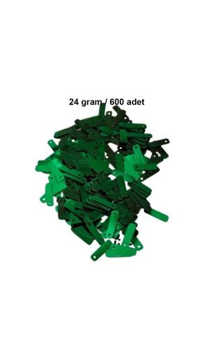 Koyu Yeşil 15 x 5 mm Dantel Oya Yazma Halhal Abiye Lazer Kesim Pul 600 adet / 24 gram