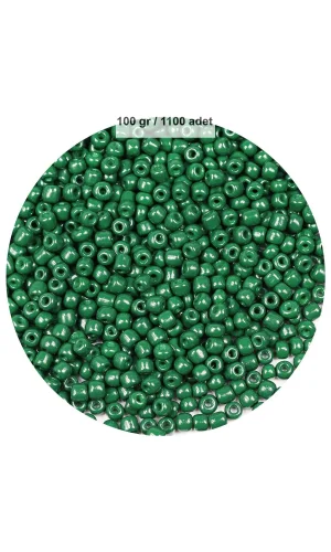 Koyu Yeşil Renk 4 mm Yaklaşık 1100 adet / 100 gram Cam Boncuk Oya Yazma Bileklik ve Kolye