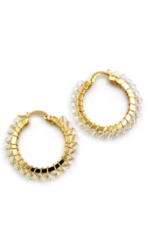 Kristal Boncuk Halka Küpe - Beyaz