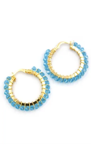 Kristal Boncuk Halka Küpe - Turkuaz