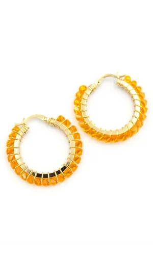 Kristal Boncuk Halka Küpe - Turuncu