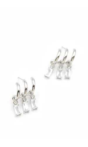 Küçük Baget Taşlı Küpe - Gümüş