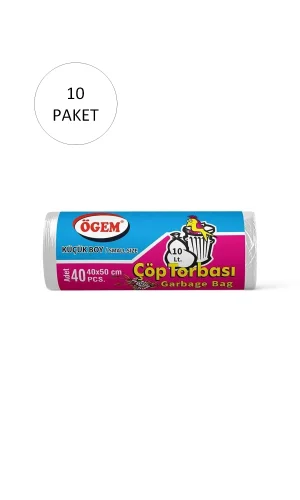 Küçük Boy Çöp Torbası 40 x 50 cm 40 Lı Rulo x 10 Paket = 400 Adet (Şeffaf)