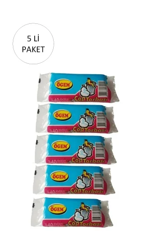 Küçük Boy Çöp Torbası 40 x 50 cm 40 Lı Rulo x 5 Paket = 200 Adet (Şeffaf)