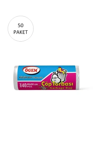 Küçük Boy Çöp Torbası 40 x 50 cm 40 Lı Rulo x 50 Paket = 2.000 Adet (Şeffaf)