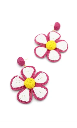 Kumaş Papatya Küpe - Fuşya