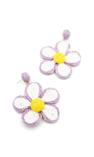 Kumaş Papatya Küpe - Mor