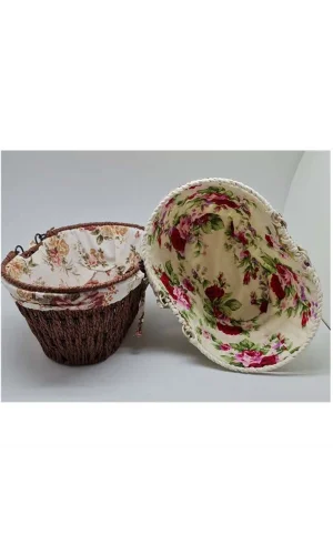 Kumaşlı Hasır Ekmek Sepeti Saplı Oval Royaleks-MTR-2003-51