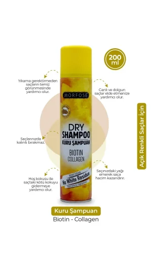Kuru Şampuan Biotin Collagen 200 ML - Açık Renkli Saçlar - mrfs