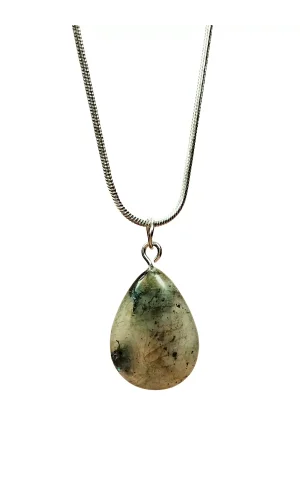 Labradorit Doğal Taşı Zincirli El Yapımı Kolye Uç: 2 cm Zincir: 20 cm Kutulu