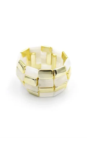 Lastikli Taşlı Bilezik - Krem