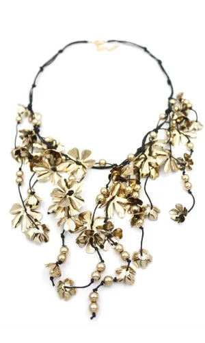 Metal Çiçek Kolye - Altın