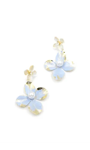 Metal Çiçek Küpe - Mavi